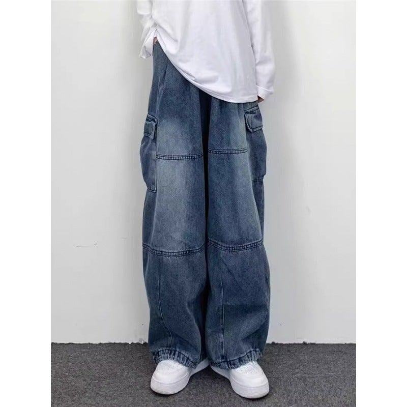 2024 Men'S And Women'S Overalls Wide Leg Jeans Men'S Hong Kong Style Loose Oversize Large Pocket Retro Street Pants - Image 3