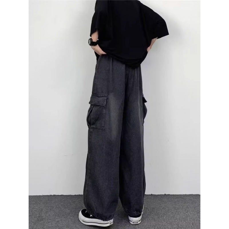 2024 Men'S And Women'S Overalls Wide Leg Jeans Men'S Hong Kong Style Loose Oversize Large Pocket Retro Street Pants - Image 4