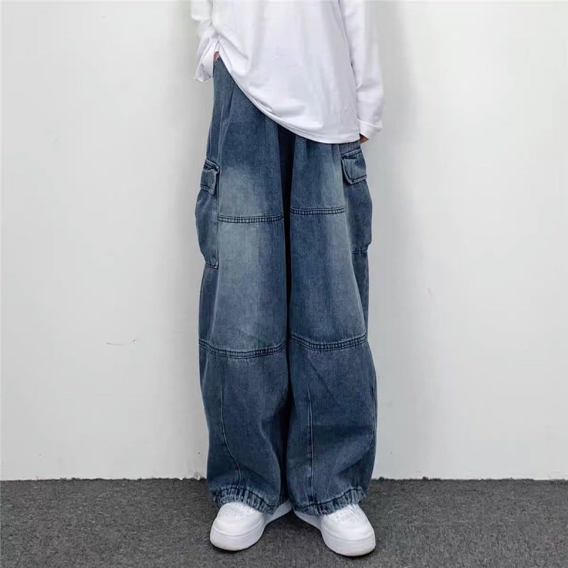 2024 Men'S And Women'S Overalls Wide Leg Jeans Men'S Hong Kong Style Loose Oversize Large Pocket Retro Street Pants - Image 1