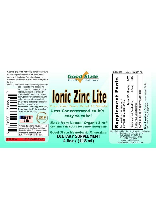 Good State Good State Liquid Ionic Zinc Lite Supplement, 397, 4 fl oz, 1 Count  - Image 2