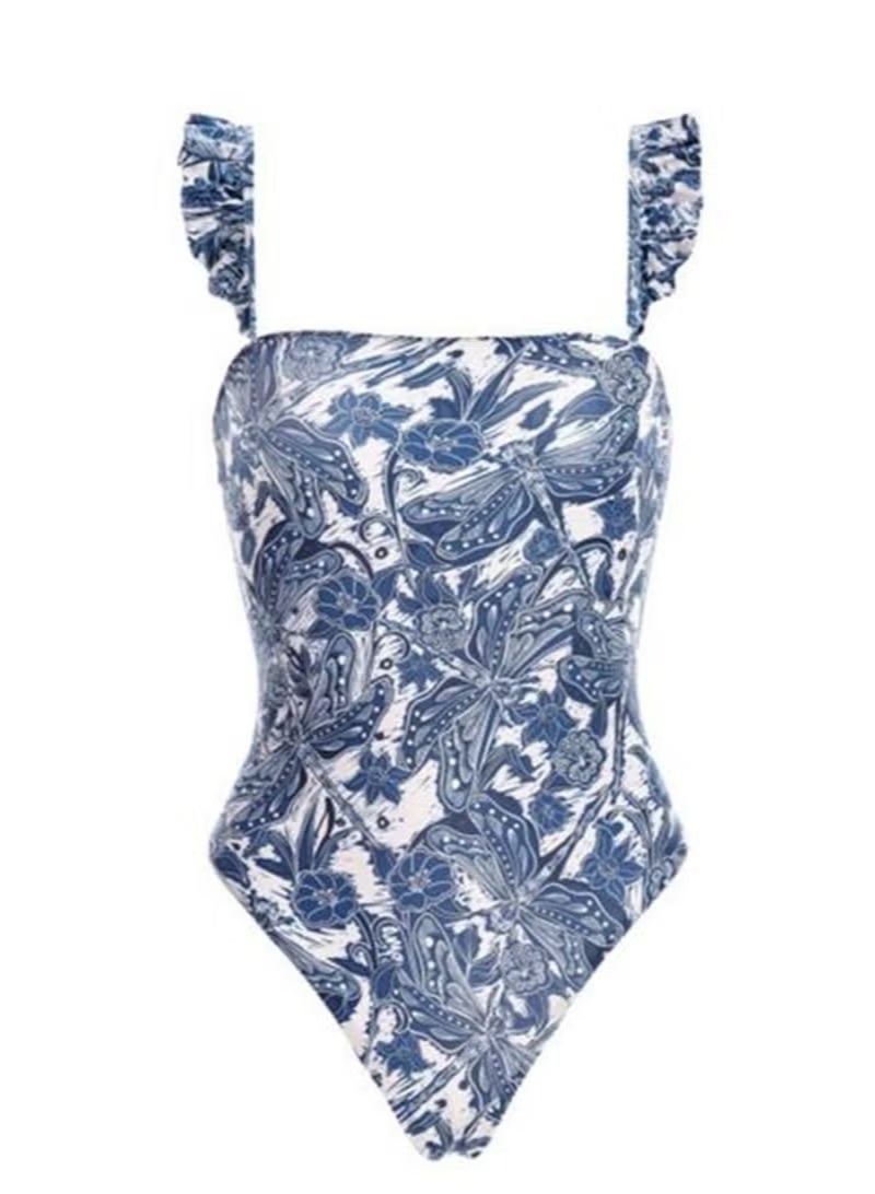 2PCS New One-Piece Women's Swimsuit Retro Swimwear Chiffon Beach Skirt Swimsuit Suit - Image 2
