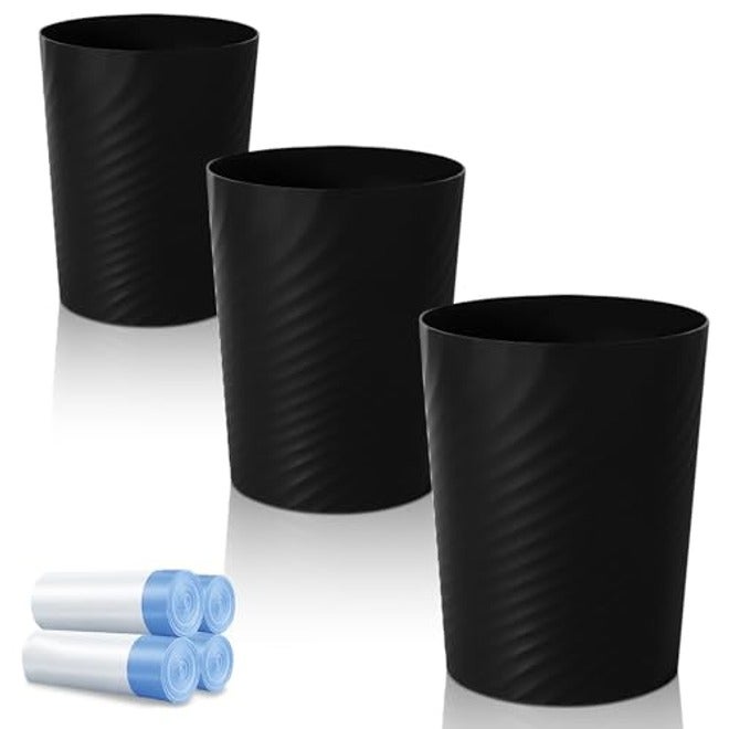 UUJOLY Small Bathroom Trash Can with Bags, 3 Pack, White, 1.8 Gallon, Plastic Wastebasket for Office, Laundry Room, Kitchen, Bedroom