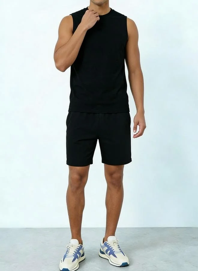 Take Two Men Solid Sleeveless Tank and Shorts Set