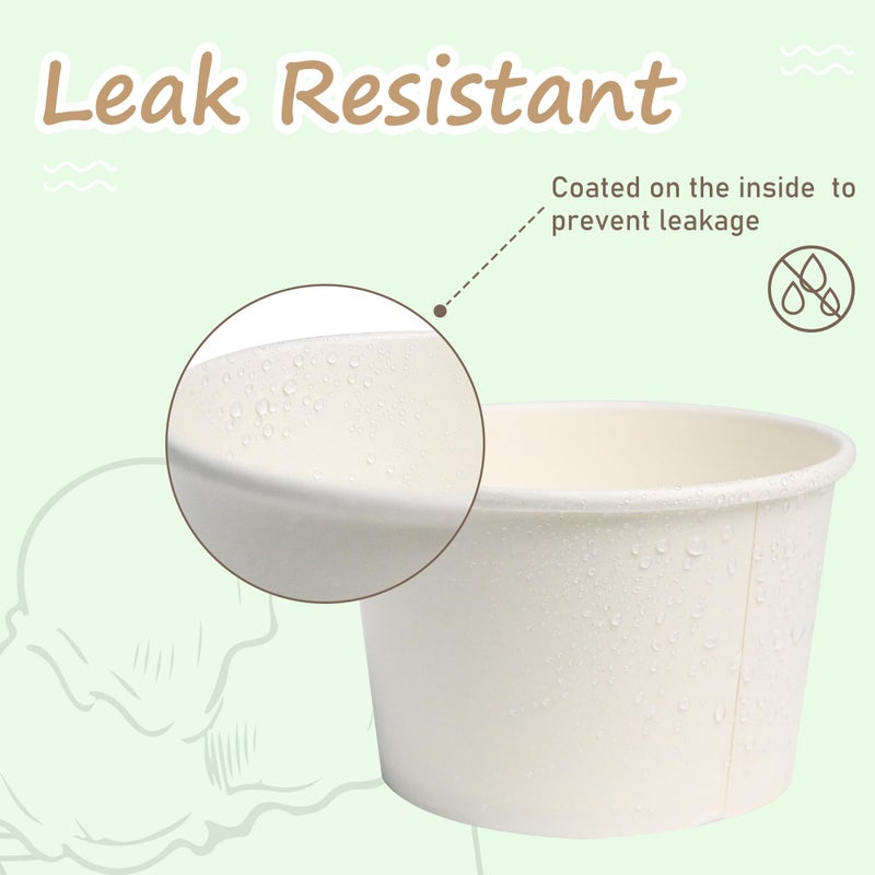 ESSENTIAL Paper Ice Cream Cups with Lids, 50pcs 8oz Disposable Dessert Bowls with Lids for Hot or Cold Food, Paper Snack Containers for Sundae, Frozen Yogurt, Soup (White) - Image 4