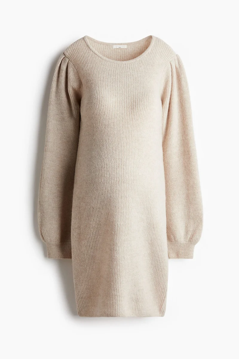 H&M MAMA Balloon-sleeved rib-knit dress