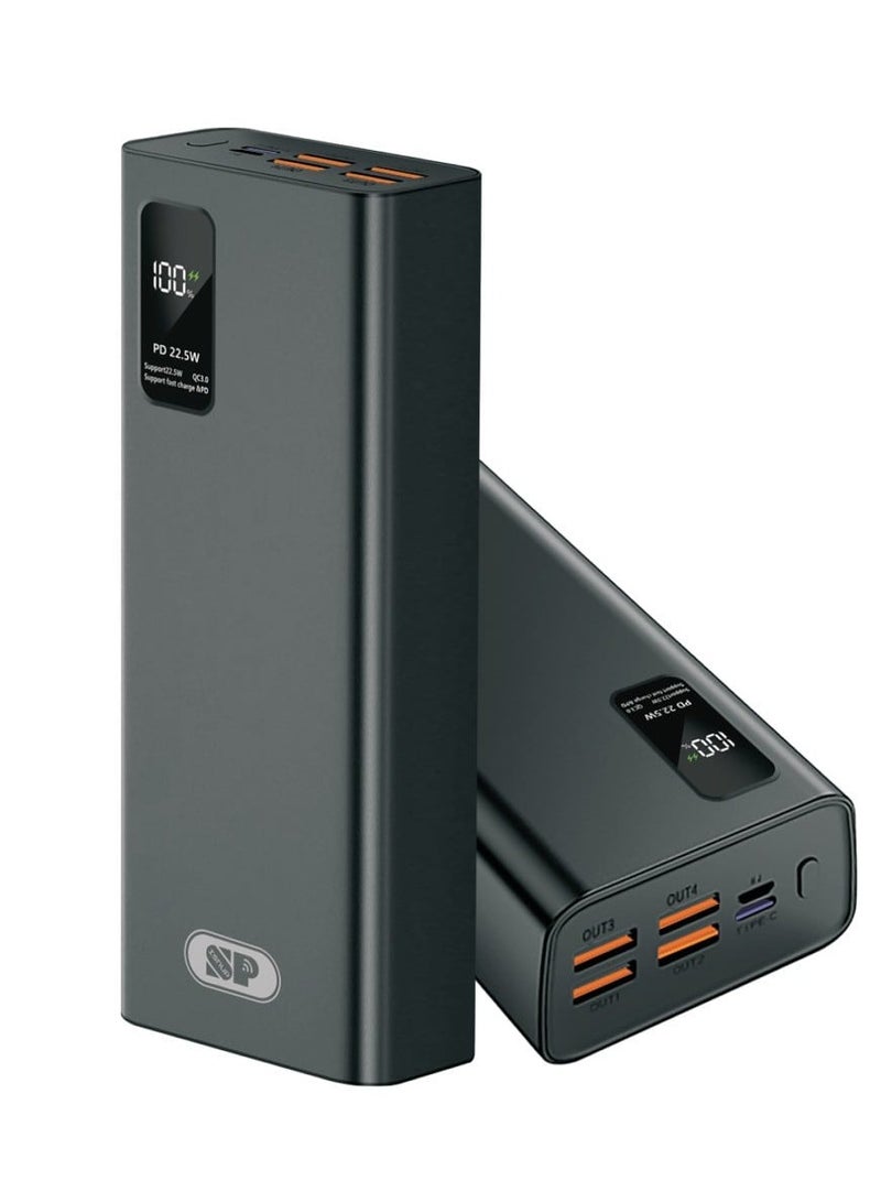 SP ISNUP Power Bank 30000mAh with Fast Charging 22.5W, Digital Display, 4 Ports, Type-C – Black - Image 1