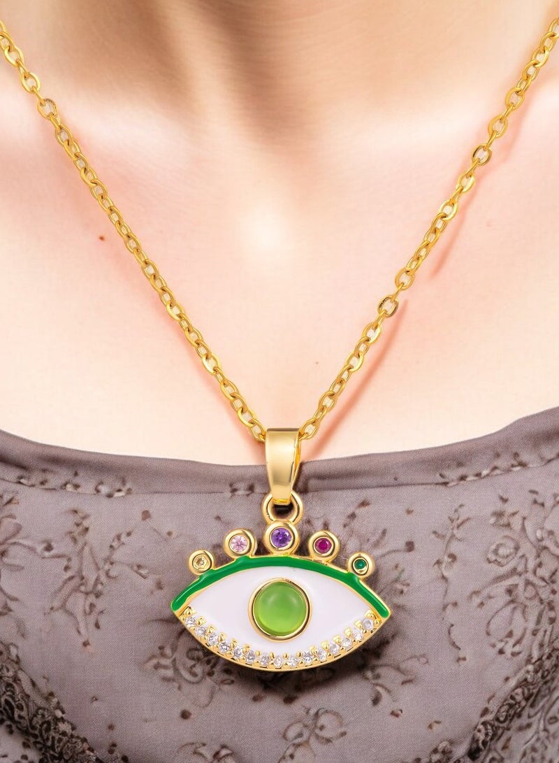 KAAF CREATIONS KaafCreations 18K Gold Plated Stainless Steel "Evil Eye" Necklace for women and girls,Pendant and Cubic Zirconia,40 +5 cm Chain,waterproof and hypoallergenic, long lasting and does not tarnish - Image 2