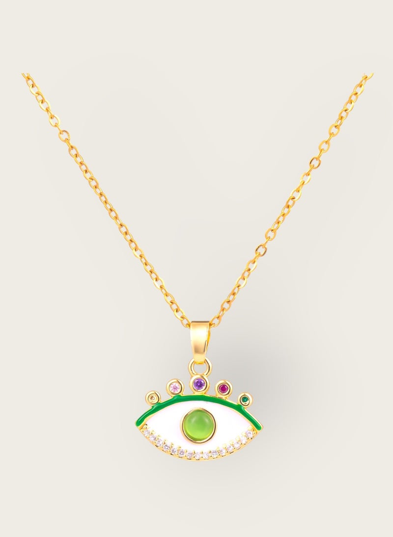KAAF CREATIONS KaafCreations 18K Gold Plated Stainless Steel "Evil Eye" Necklace for women and girls,Pendant and Cubic Zirconia,40 +5 cm Chain,waterproof and hypoallergenic, long lasting and does not tarnish - Image 3