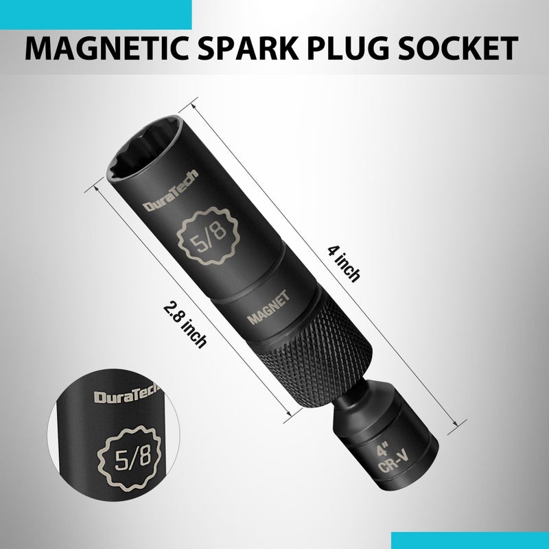 DURATECH 5/8" Swivel Magnetic Spark Plug Socket, 1MM Thin Wall Spark Plugs Socket with 12-Point, Enhanced Magnetic Head & Manganese Phosphate Coating, 3/8" Drive x 4" Total Length, Cr-V Steel Made - Image 2