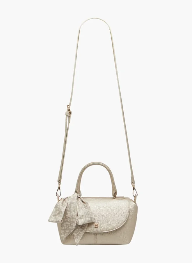 Flora Bella By Shoexpress Women Solid Crossbody Bag with Top Handle and Scarf Detail
