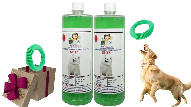 swacch Shampoo | Puppy Safe Shampoo | PH Balanced | Spitz Dog Shampoo 1 Litre Pack of 2 Neem Alovera + | O PVC Ring Rubber Chew Toy | Teething Chew Toy I Dental Teething I Durable I Combo Pack - Image 1