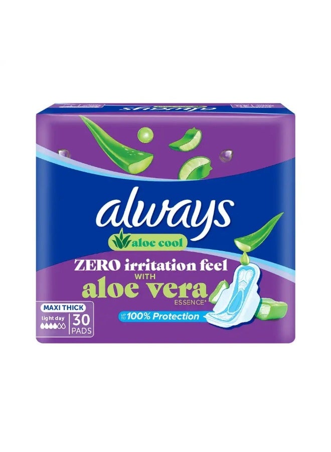 Always Aloe Cool Maxi Thick Light Day Pads with Aloe Vera Essence - 30 Pads