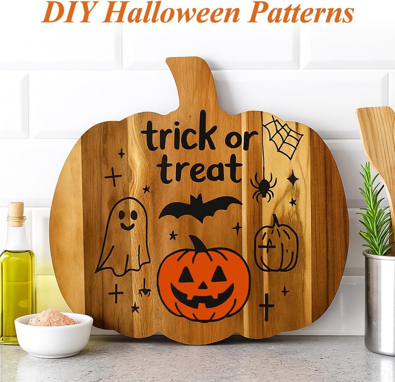 Renawe Acacia Wood Pumpkin Decor Halloween Charcuterie Boards for Kitchen Halloween Decoration Rustic Fall Serving Tray Food Dish Wooden Pumpkins Platter Thanksgiving Decorative Cheese Turkey Board - Image 4