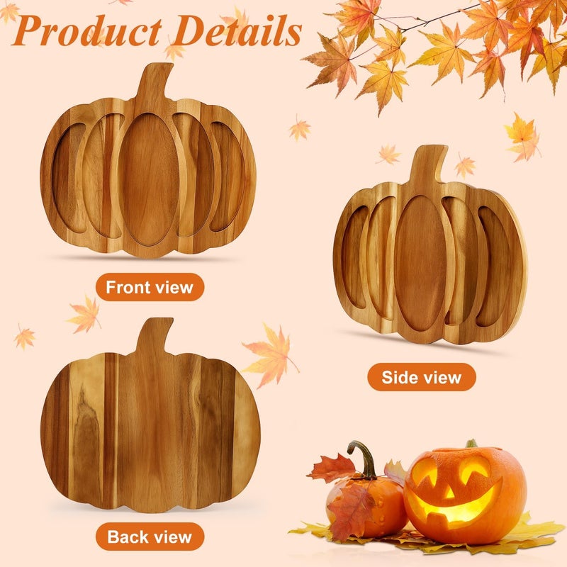 Renawe Acacia Wood Pumpkin Decor Halloween Charcuterie Boards for Kitchen Halloween Decoration Rustic Fall Serving Tray Food Dish Wooden Pumpkins Platter Thanksgiving Decorative Cheese Turkey Board - Image 5