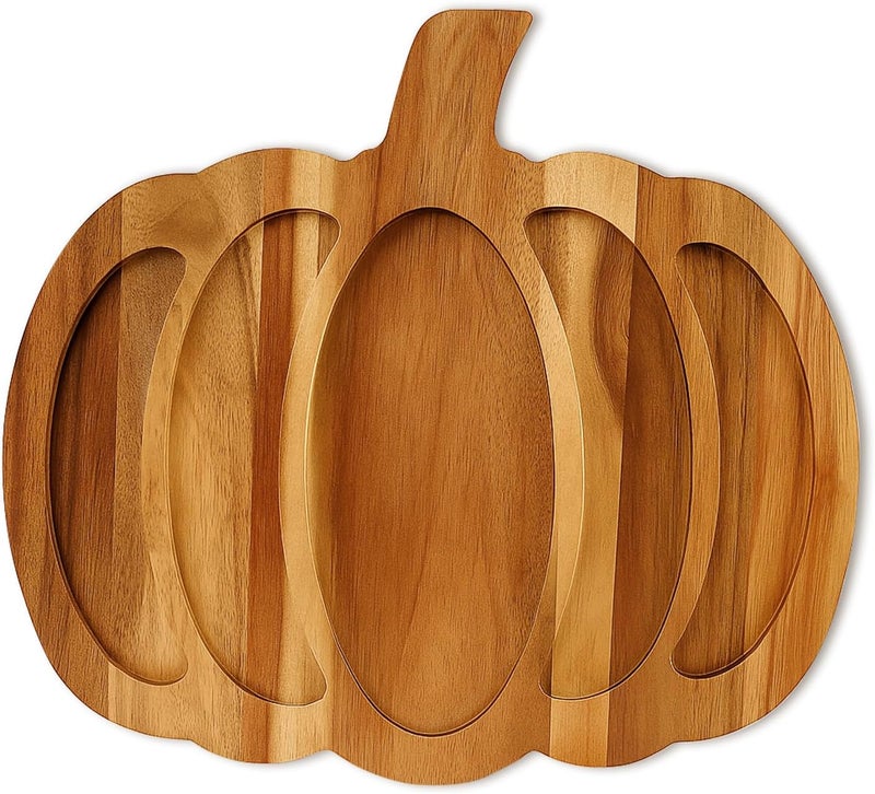 Renawe Acacia Wood Pumpkin Decor Halloween Charcuterie Boards for Kitchen Halloween Decoration Rustic Fall Serving Tray Food Dish Wooden Pumpkins Platter Thanksgiving Decorative Cheese Turkey Board - Image 1