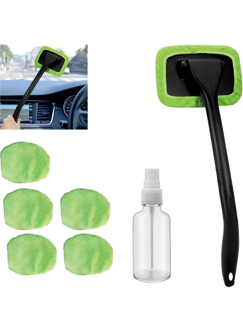 7pcs Car Windshield Cleaning Tool, Windshield Cleaner with with 5 Little Microfiber Pads That can be Washed/reused, Window Cleaner Tool, for Auto Glass Wiper (Green) - Image 1