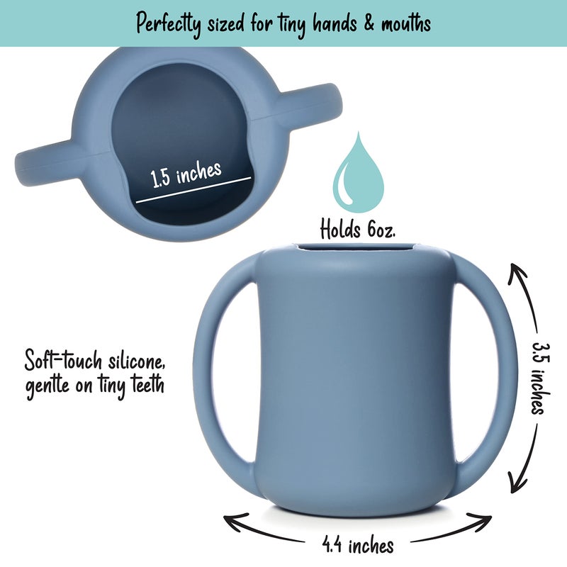 PrimaStella Silicone Baby & Toddler Training Cup with Handles (Slate Blue) - Image 3