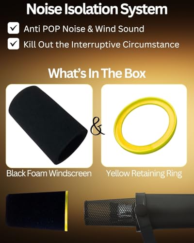 RhymKawa SM7b Foam Cover for Shuer SM7B, MV7 POP Filter RK345 Replacement, Windscreen with Colored Retaining O-Ring Identified Seat (Yellow) - Image 3