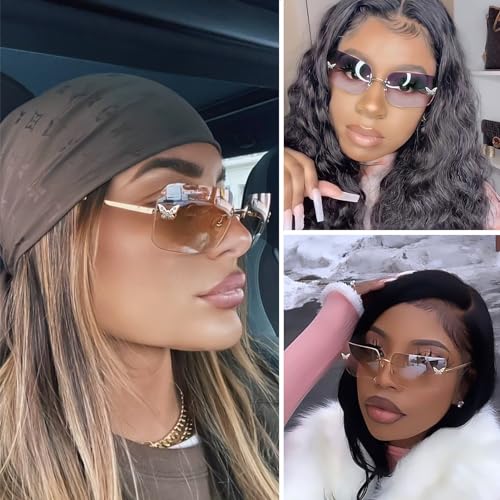 knliwkm Rimless Rectangle Y2k Sunglasses for Women Men Cute Small Frameless Blue Tinted Lens 2000S Fashion Shades with Butterfly - Image 4