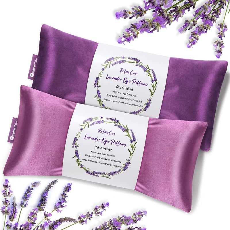 RelaxCoo Lavender Eye Pillows - Silk & Velvet, Pack of 2 for Relaxation, Yoga, and Headache Relief - Image 1