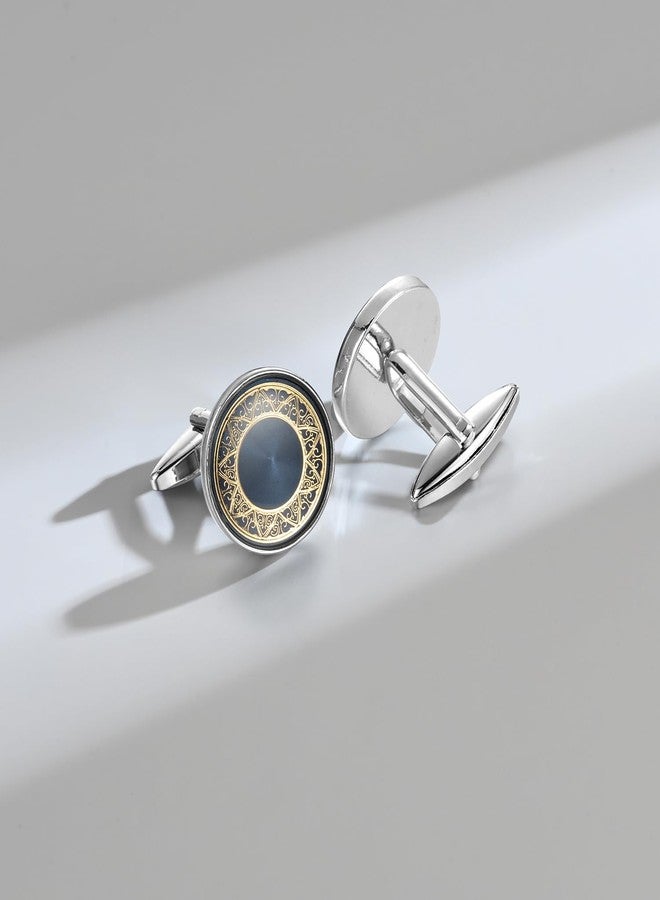 Wynameleri UJOY Fashion Cuff links Cufflinks for Men Formal Round Blue in Gift Box - Image 3