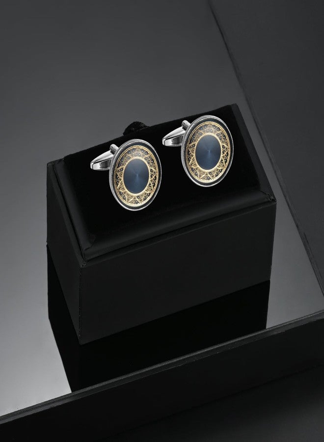 Wynameleri UJOY Fashion Cuff links Cufflinks for Men Formal Round Blue in Gift Box - Image 5