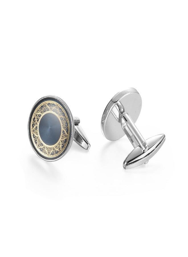 Wynameleri UJOY Fashion Cuff links Cufflinks for Men Formal Round Blue in Gift Box - Image 1