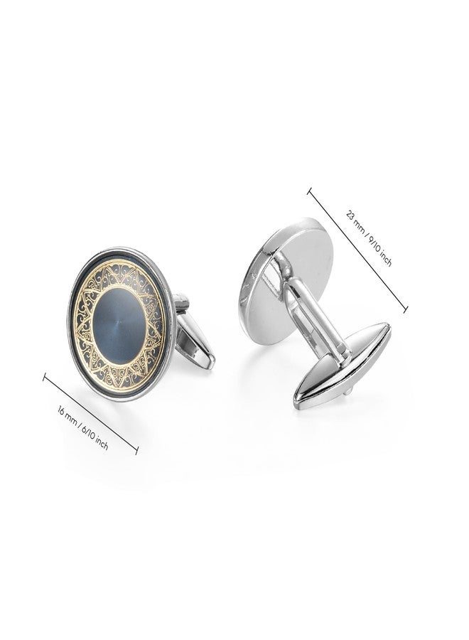 Wynameleri UJOY Fashion Cuff links Cufflinks for Men Formal Round Blue in Gift Box - Image 2