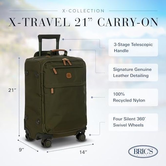 Bric's X Travel Carry-On Luggage Bag With Spinner Wheels 21 Inch Luxury Luggage Bag Olive - Image 5