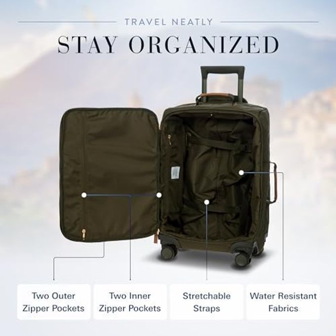 Bric's X Travel Carry-On Luggage Bag With Spinner Wheels 21 Inch Luxury Luggage Bag Olive - Image 3