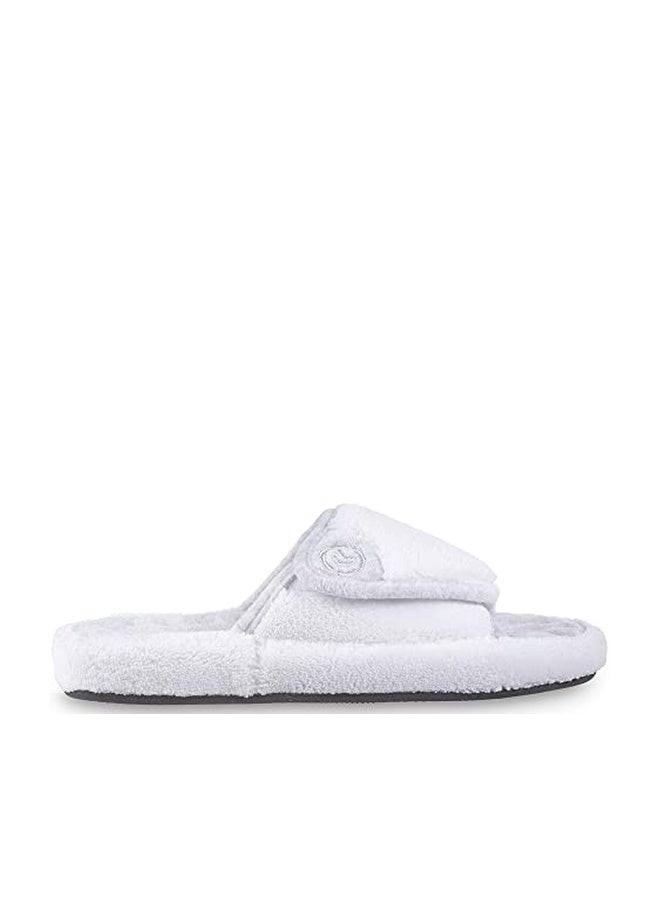 isotoner Women's Indoor/Outdoor Slip-on Adjustable Terry Spa Slide Slippers with Memory Foam Comfort, White, 8.5-9 - Image 1
