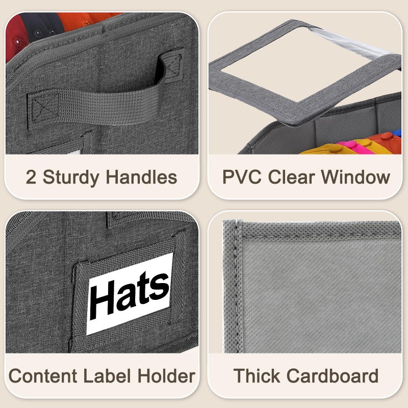 Dofilachy 2 PCS Stackable Hat Storage for Baseball Caps with Clear Window Lidï¼ŒHolds up to 28 Caps Hat Organizer Boxes for Closetï¼ŒSturdy Snapback Baseball Cap Organizer for Closet Shelf Use (Deep Grey) - Image 5