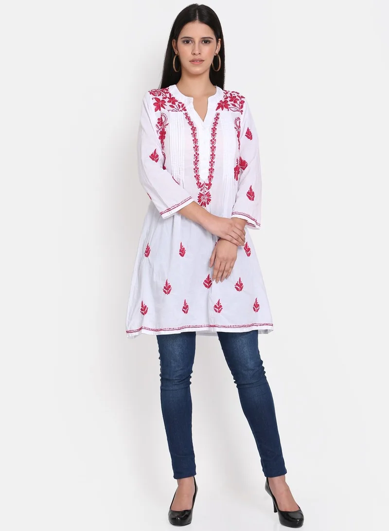 Alaya Hand Embroidered Chikankari Cotton A-Line Tunic-AL1958L