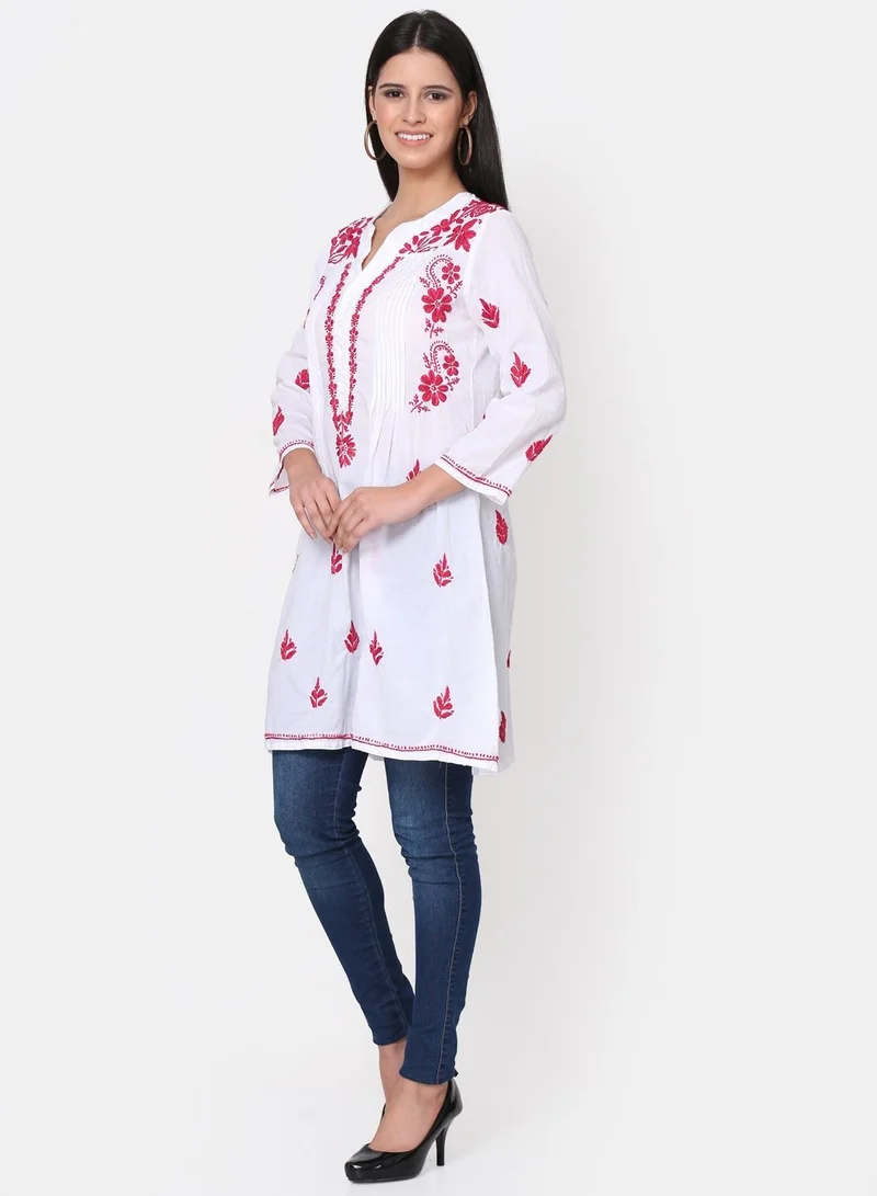 Alaya Hand Embroidered Chikankari Cotton A-Line Tunic-AL1958L