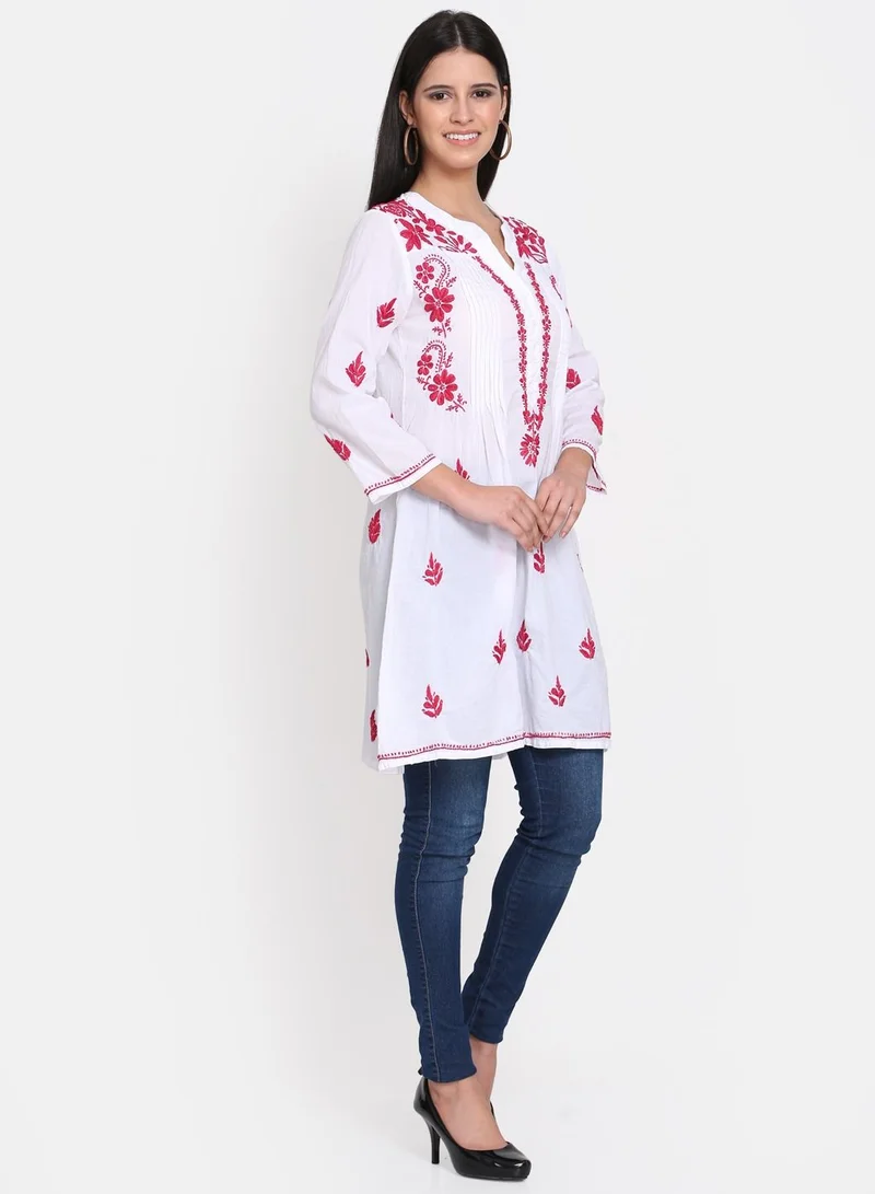 Alaya Hand Embroidered Chikankari Cotton A-Line Tunic-AL1958L