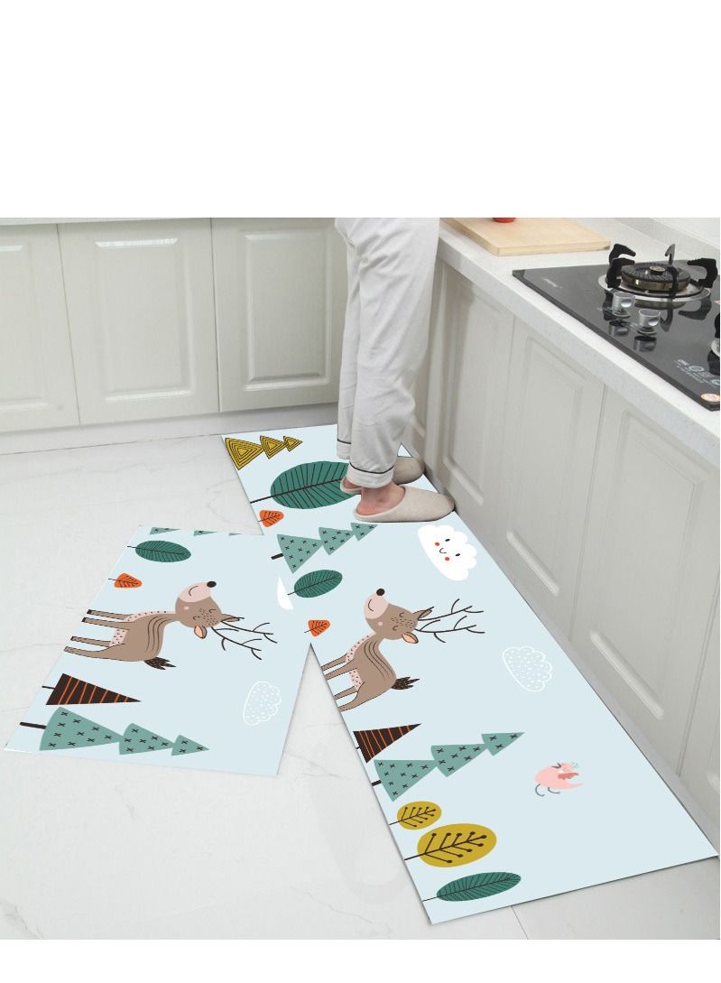 Y&D 2-Piece Non-Slip Floor Mats Cute Cartoon Super Absorbent Kitchen Rug Set 