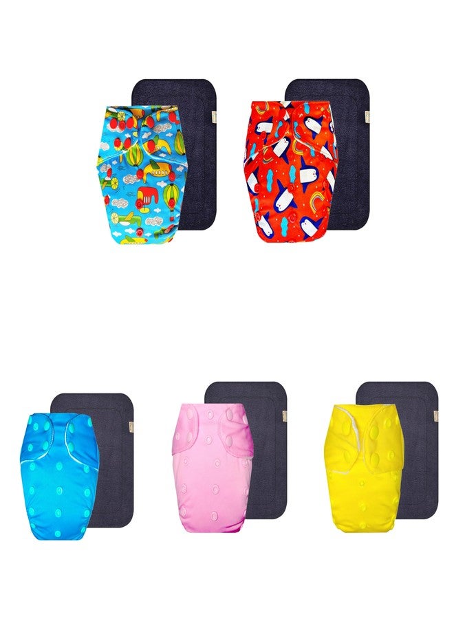 Dumbledo Premium Cloth Diaper with Gray Insert (Pack of 5) | Hypoallergenic | Breathable | Quick Dry | Perfect for Indian Summers | 3 Months - 3 Years | Unisex Baby - Image 1