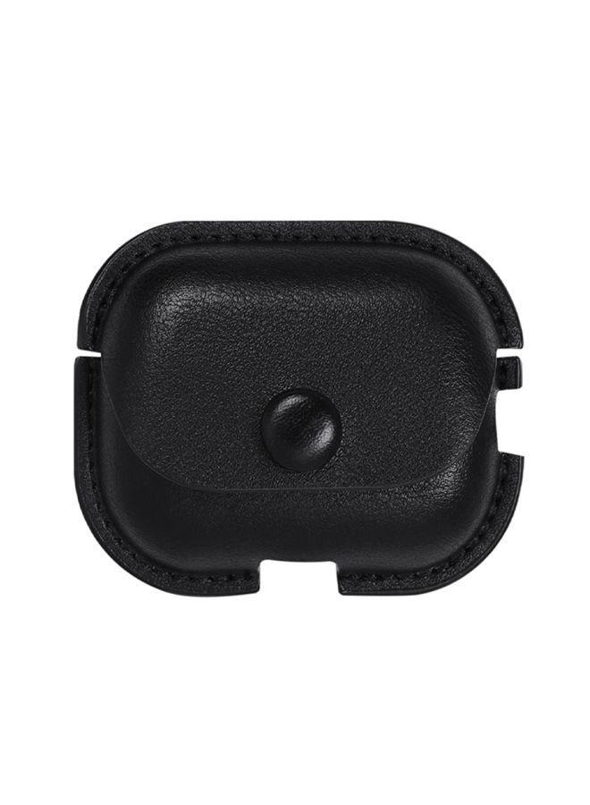 راكسوم غطاء حماية لسماعات AirPods Pro 2 من جلد البولي يوريثان مصنوع من مادة الليتشي مع خطاف أسود