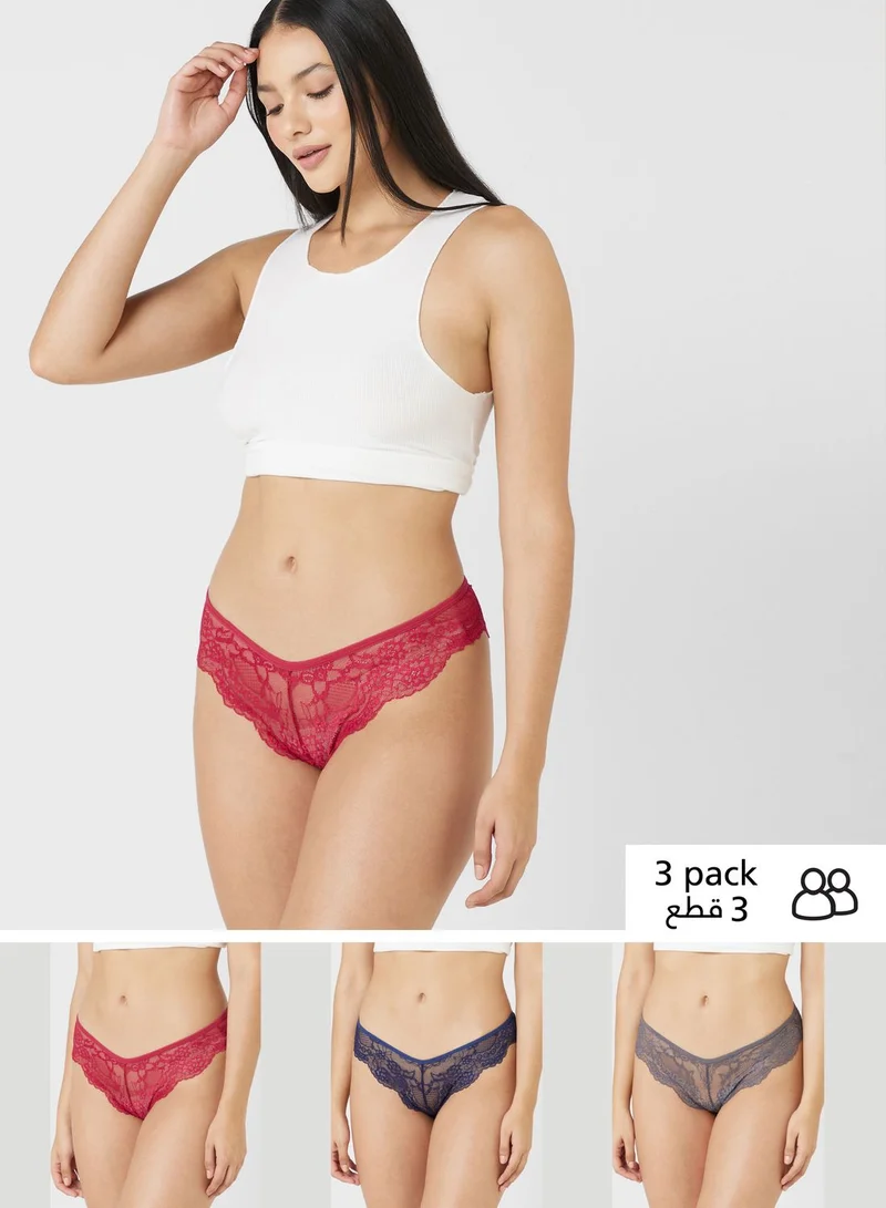 ELLA 3 Pack Lace Cheeky Briefs