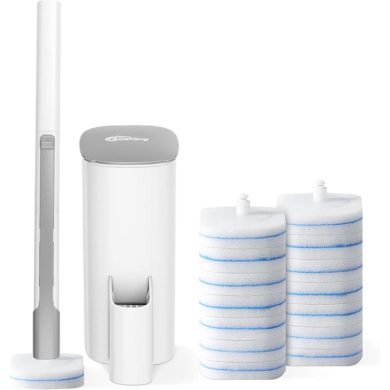 oshang Disposable Toilet Brush - Toilet Bowl Cleaner, Toilet Cleaning Supplies, Toilet Brush with Holder, 14 Refills for Deep Cleaning and Hygienic Bathroom Maintenance - Image 1