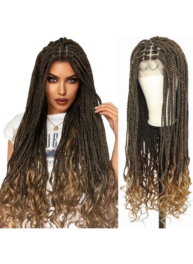 Ebingoo Bingoo 34In Braided Lace Front Wig For Black Women +Wig Cap Double Lace Front Wig African American Knotless Box Braided Wig Lace Frontal Synthetic Lace Front Wigs For Black Women Dairly Wear  - Image 2