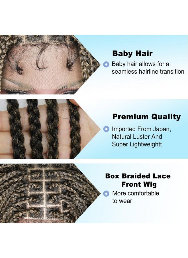 Ebingoo Bingoo 34In Braided Lace Front Wig For Black Women +Wig Cap Double Lace Front Wig African American Knotless Box Braided Wig Lace Frontal Synthetic Lace Front Wigs For Black Women Dairly Wear  - Image 3