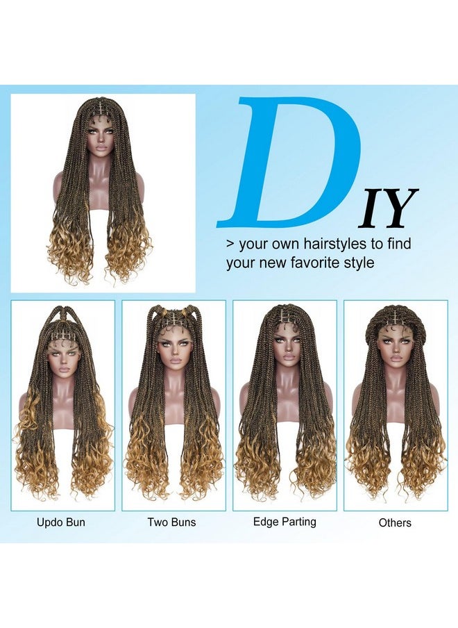 Ebingoo Bingoo 34In Braided Lace Front Wig For Black Women +Wig Cap Double Lace Front Wig African American Knotless Box Braided Wig Lace Frontal Synthetic Lace Front Wigs For Black Women Dairly Wear  - Image 5