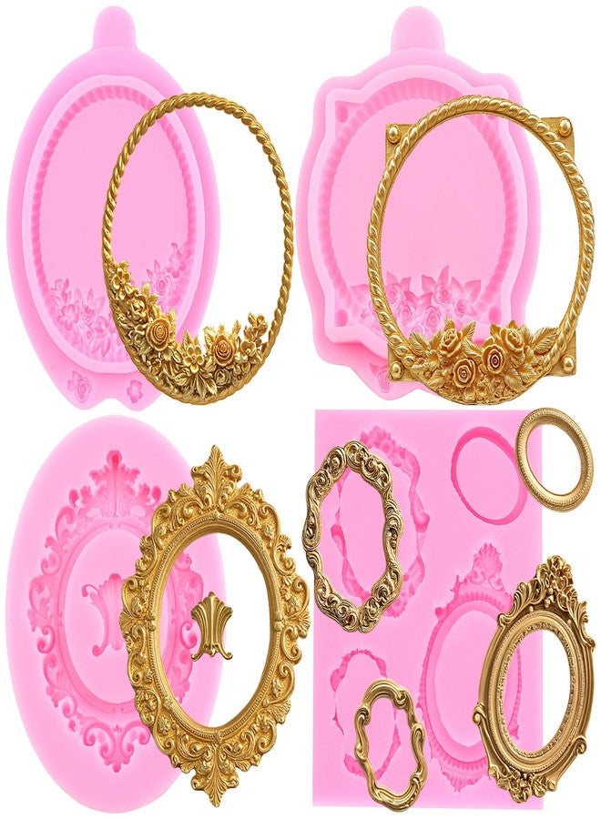 Mujiang Picture Frames Silicone Mold Photo Frame Fondant Molds Vintage Frame Mold For Sugar Cake Decorating Cupcake Topper Chocolate Gum Paste Candy Polymer Clay Set Of 4 - Image 1