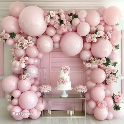 Partycus Double Stuffed Pink Balloon Garland Arch Kit Pastel Light Pink Balloons Different Sizes 18125 Inch for Baby Shower Birthday Bridal Wedding Valentine Party - Image 1