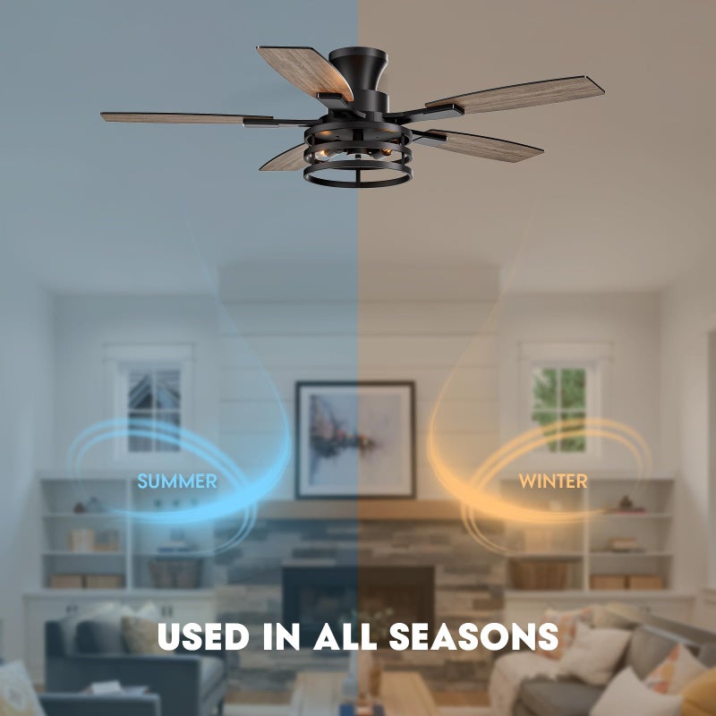 LuminFan 46 Inch Flush Mount Ceiling Fans with Lights and Remote Control, Low Profile Farmhouse Ceiling Fan for Bedroom Living Room and Patio, Black Caged Ceiling Fan for Indoor and Outdoor - Image 3