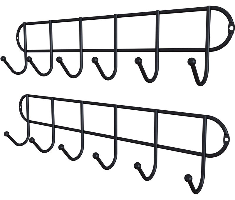 Tibres Farmhouse Coffee Cup and Mug Rack Door or Wall Mounted Rustic Kitchen Utensil Rack with Hooks for Spoon Spatula and Towel Small Cup and Mug Holder Black Set of 2