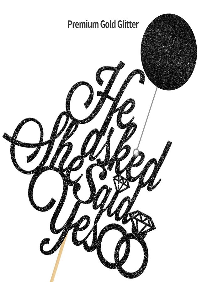 Helewilk He Asked She Said Yes Cake Topper, Groom to Be / Wedding Cake Decoration, Bridal Shower Engagement Party Party Decoration Supplies - Black Glitter - Image 2