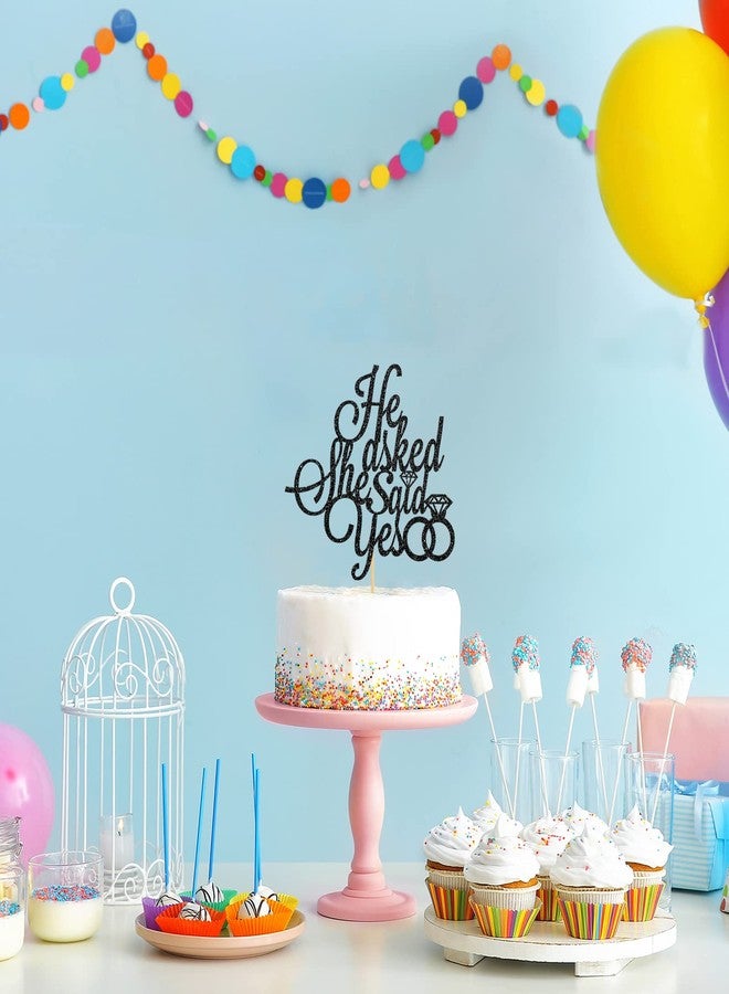 Helewilk He Asked She Said Yes Cake Topper, Groom to Be / Wedding Cake Decoration, Bridal Shower Engagement Party Party Decoration Supplies - Black Glitter - Image 5
