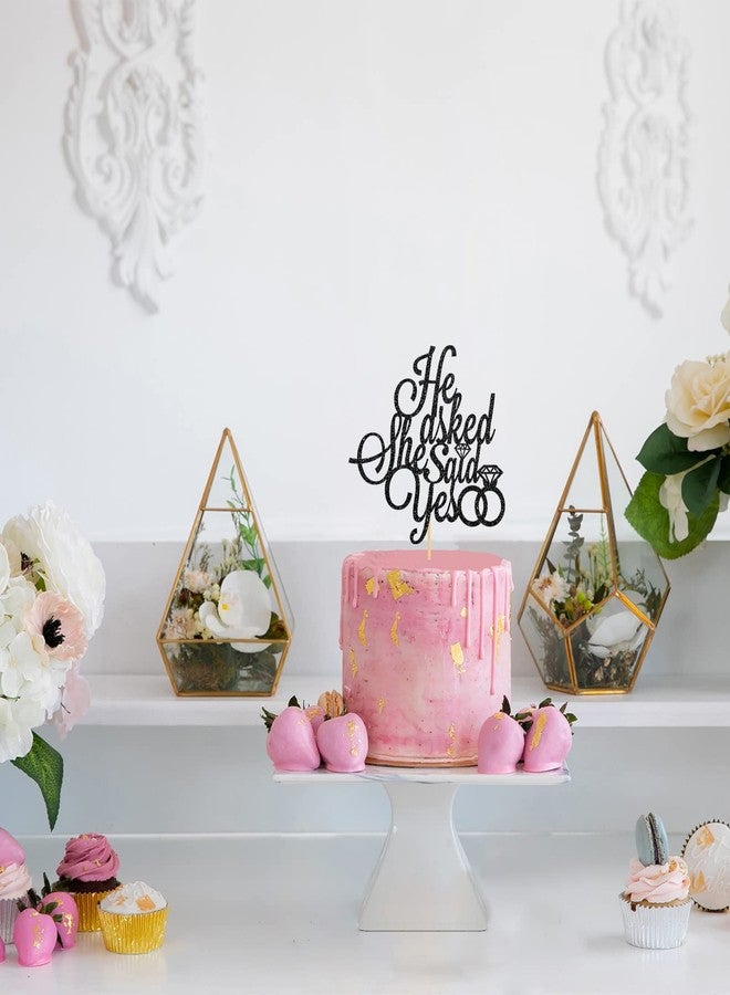 Helewilk He Asked She Said Yes Cake Topper, Groom to Be / Wedding Cake Decoration, Bridal Shower Engagement Party Party Decoration Supplies - Black Glitter - Image 4